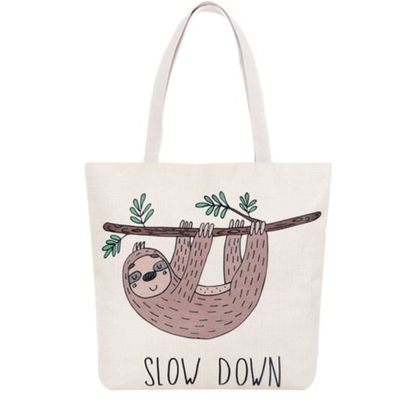 MODA ME COUTURE Handbags - BAG SLOW DOWN SLOTH TOTE BEACH BAG